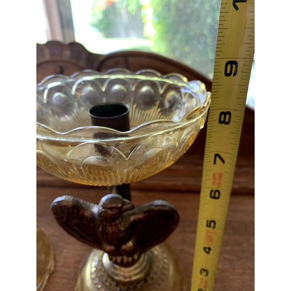 RARE Vintage Mid Century EAGLE Depression Glass & BRASS Candlesticks AMERICANA - Picture 13 of 14